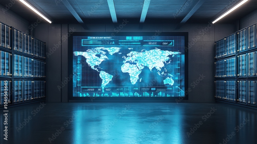 Aufkleber large screen in a logistics dispatch room displaying real-time tracking data for global shipments.