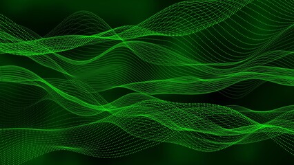 Green color background digital particle dot line wave