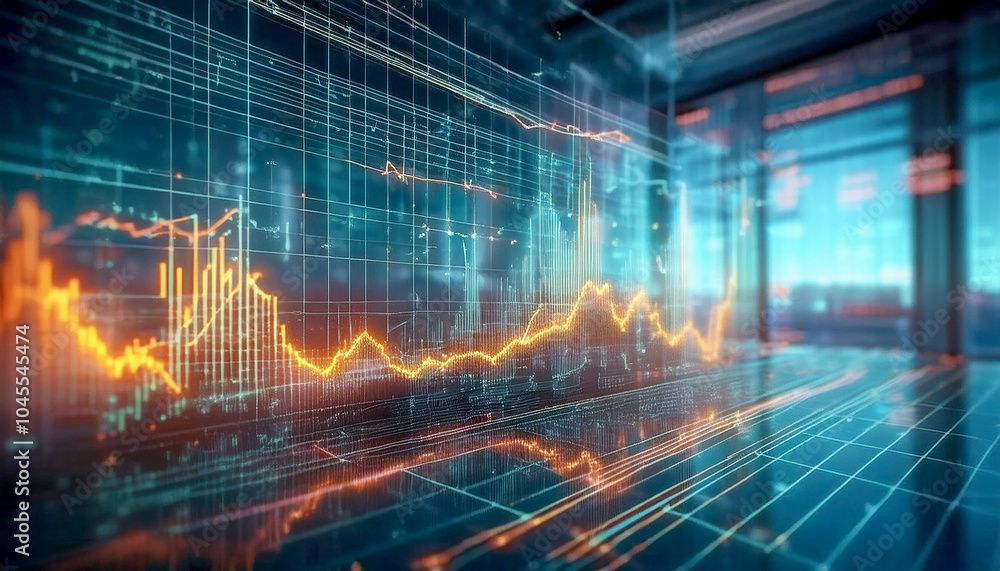 Poster advanced power grid interface that shows price graphs and data analysis, highlighting market trends 