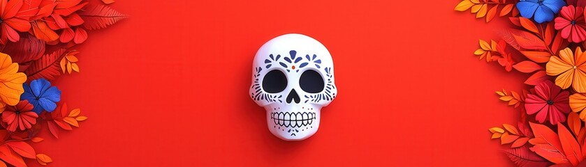 Day of the Dead Skull with Floral Border.