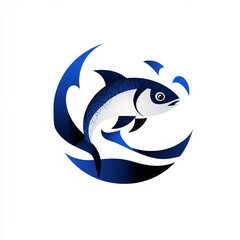 Obraz premium Blue Fish Logo Design Ocean Wave Symbol
