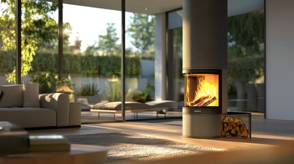 Modern kitchen stove with dancing flames creating a warm and inviting atmosphere