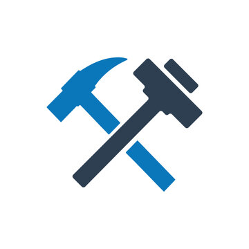 blue crossed hammers icon on white clip art preview