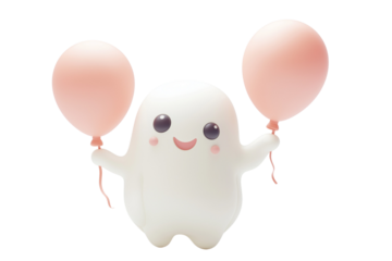 Halloween cute ghost holding balloon isolated on white background.