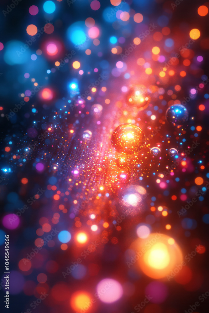 Poster a digital puzzle with rotating spheres, creating a kaleidoscopic effect, set against a dark, abstrac