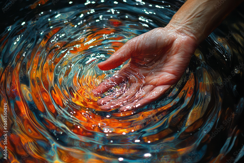 Poster a hand gently tugging on a single thread, causing a ripple effect across a tapestry of fate that str