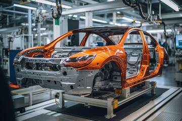Industrial manufacturer concept Modern automated car production