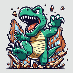 Obraz premium angry monster giant reptile destroy city illustration