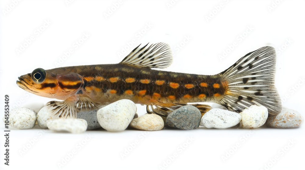 Poster hillstream loach sewellia lineolata features a vibrant body with distinct markings while positioned 