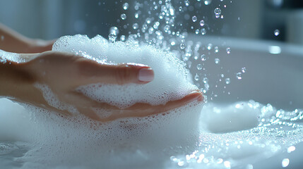 Fototapeta premium Hand Dispensing Soft Foam in Bathroom