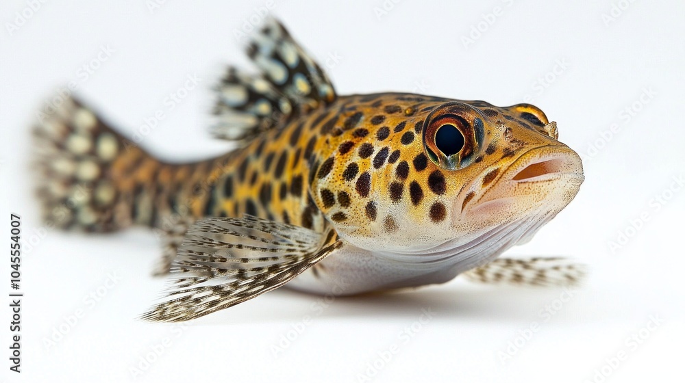 Poster leopard bushfish gracefully swims showcasing its distinctive spots and vibrant colors. the sharp det