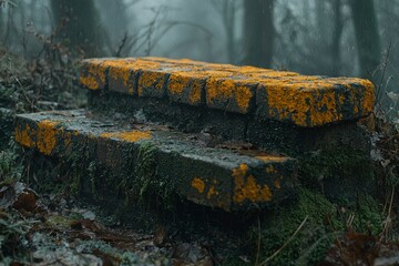 Mossy Stone Steps in a Rain-Soaked Forest