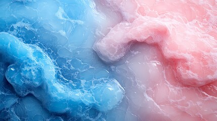 Fototapeta premium Abstract pink and blue liquid with bubbles and swirls.