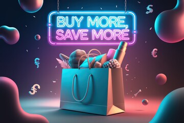 Stylish Shopping Bag With Neon Sign in Trendy Setting