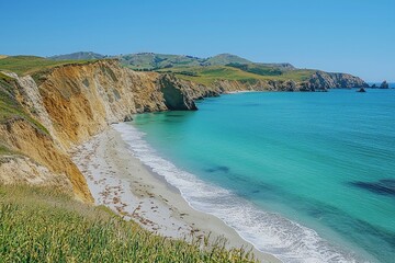 Obraz premium Coastal Landscape with Rugged Cliffs and Turquoise Water
