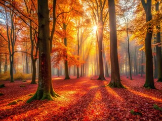 Autumn Forest Beauty - Low Light Nature Photography Capturing Vibrant Foliage and Tranquil Atmosphere