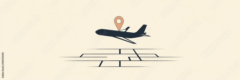 Poster an airplane icon is depicted flying towards a map pin symbol, highlighting the excitement of travel 