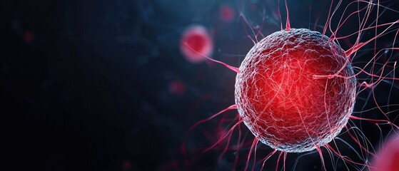 Regenerating stem cells healing tissue damaged by a degenerative disease, medical and futuristic visuals, stem cells, disease recovery