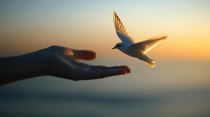 illustration of an open hand with a tiny white bird about to land, wallpaper, backgrounds