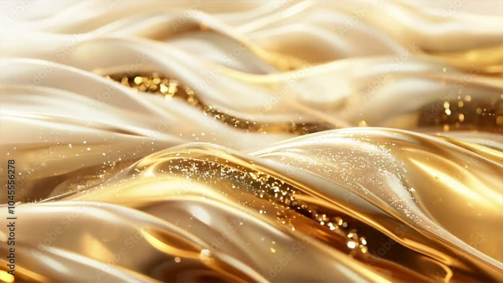 Poster luxurious golden waves shimmer with sparkling elegance, creating abstract texture that evokes opulen