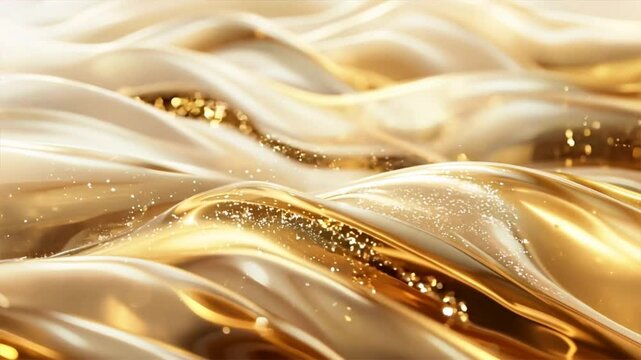 Luxurious golden waves shimmer with sparkling elegance, creating abstract texture that evokes opulence and tranquility, perfect for fluid design projects.
