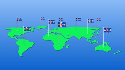Iceland national flag fly on earth map