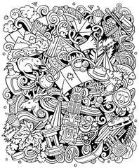 Canada cartoon doodle illustration. It's a funny Canadian design. Creative vector background with North America country elements and objects