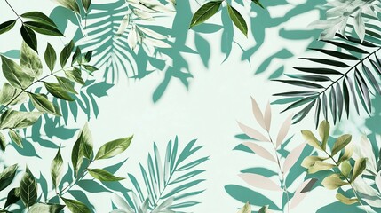 Elegant Botanical Arrangement with Lush Green Leaves and Soft Shadows