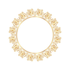 Damask Gold Round patterned border, Golden pattern with place for text, Floral frame, Ornament for decoration of cards and invitations, Circular arabic pattern, Round baroque ornament, Vintage frame