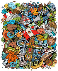 Canada cartoon doodle illustration. It's a funny Canadian design. Creative vector background with North America country elements and objects