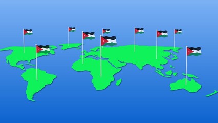 Obraz premium jordan national flag fly on earth map