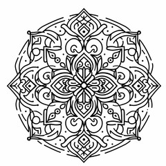 Mongolian-inspired abstract line art mandala with intricate patterns, AI Generation