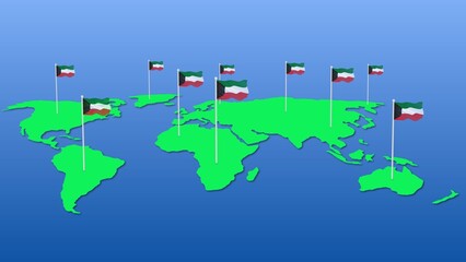 Kuwait national flag fly on earth map