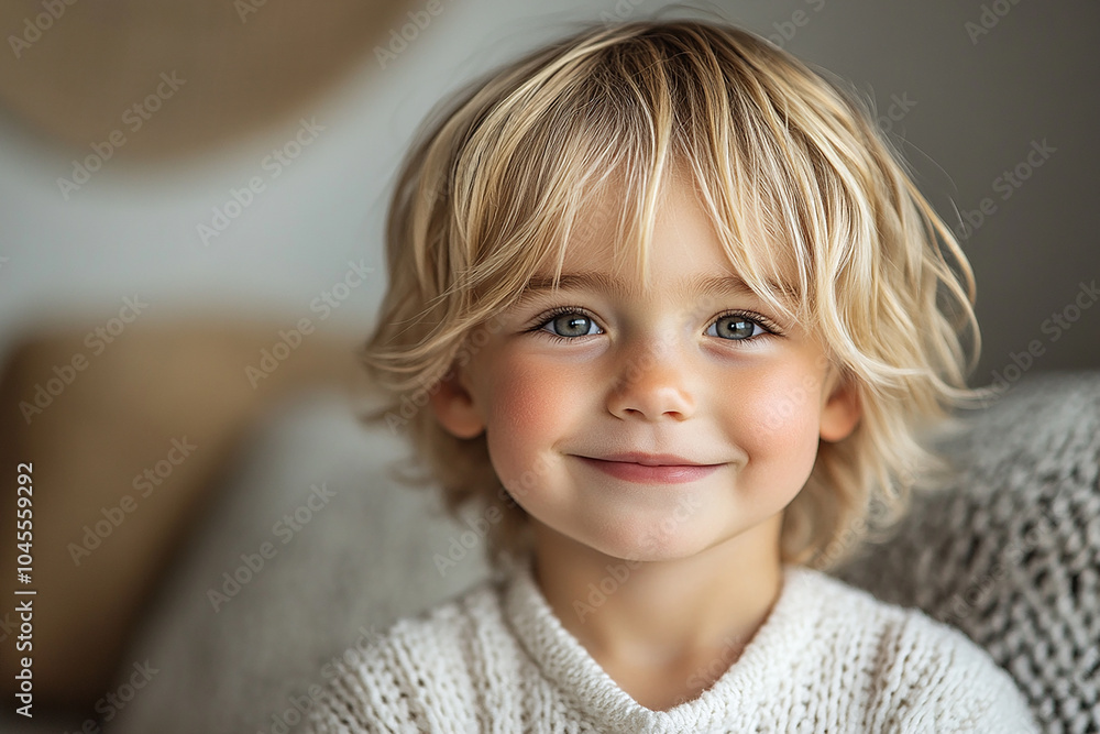 Wall mural portrait of an white little boy with a smile