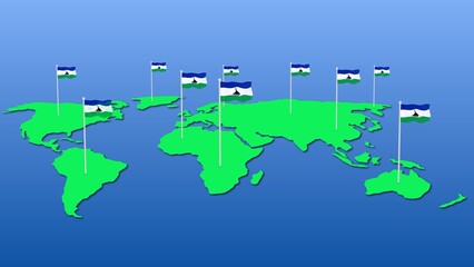lesotho national flag fly on earth map