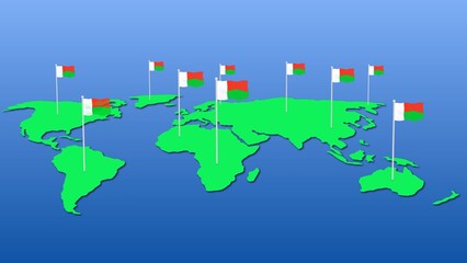 Madagascar national flag fly on earth map