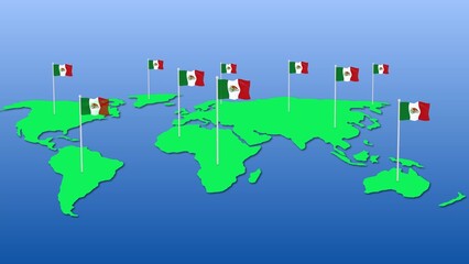 Mexico national flag fly on earth map