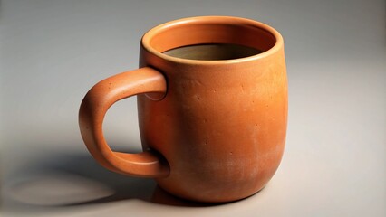 Clay mug on a grey background. Handmade pottery.