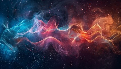 Fototapeta premium Abstract sound waves in vibrant colors against a dark background, symbolizing...