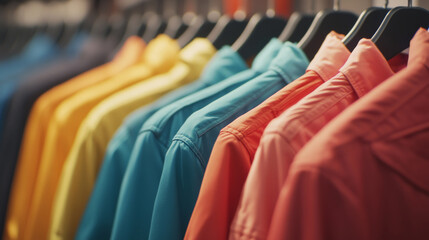 Obraz premium Clothing in various colors on hangers 
