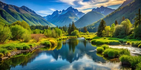 Obraz premium Breathtaking Natural Landscape Showcasing the Beauty of a Pristine Environment with Lush Greenery and Majestic