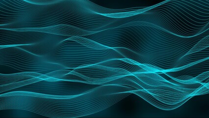 Cyan color background digital particle line wave