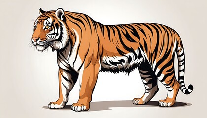 Obraz premium One Tiger Animal illustrator Art image Forest live or Background solid color