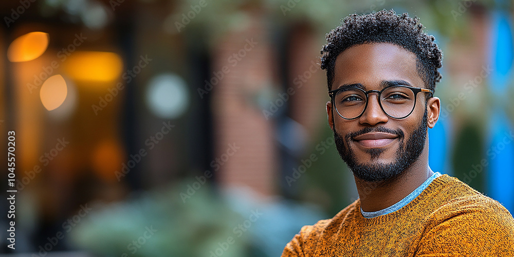 Wall mural Portrait of an attractive dark-skinned man wearing glasses