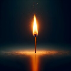 Single Matchstick Flame and Hope in Darkness