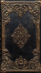 Obraz premium This book cover showcases elegant gold embellishments on a dark, textured surface