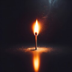 Sparkling Matchstick Flame in Darkness