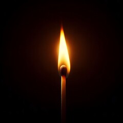 Flickering Flame of a Lit Matchstick on Black Background