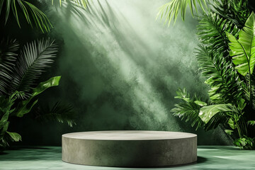 Green Nature Podium Scene for Product Display - Eco-Friendly Stage Mockup for Showcase Presentation