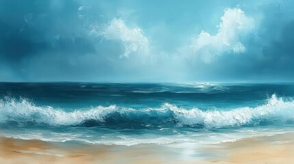 Fototapeta premium serene seaside beach landscape capturing the essence of tranquility with soft waves lapping at the shore the colors blend harmoniously evoking feelings of relaxation and peace